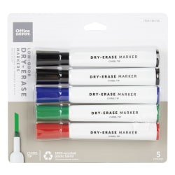 Office Depot® Brand Low-Odor Dry-Erase Markers, Chisel Point, 100% Recycled Plastic Barrel, Assorted Colors, Pack Of 5