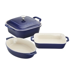Staub Ceramic 4-Piece Ceramic Mixed Baking Pan Set With Lid, Dark Blue