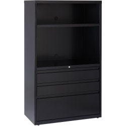 Lorell® Smart Storage 36"W Lateral 3-Drawer Combo File Cabinet, Metal, Black