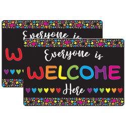 Ashley Smart Poly Welcome Mat With Slip Resistant Backing, 15.5" x 23.5", Everyone is Welcome Here, Hearts, Pack Of 2
