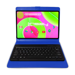 LINSAY 12 Octa Core 256GB  Storage Android 14 Tablet with Blue Style Keyboard