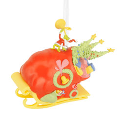 Hallmark Resin Christmas Ornament, 3-3/4" x 3-1/4" x 1-3/4", Dr. Seuss's How the Grinch Stole Christmas! Grinch on Sleigh