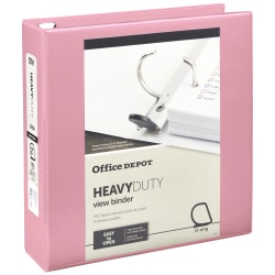 Office Depot® Heavy-Duty View 3-Ring Binder, 2" D-Rings, 49% Recycled, Light Pink