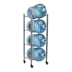 Mind Reader 5 Gallon Water Jug Stand Water 4-Tier Water Cooler Rack Wheels, 41"H x 16-1/2"L x 13-3/4 "W, Gray