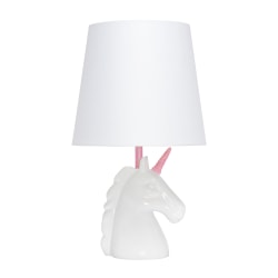 Simple Designs Sparkling Unicorn Table Lamp, 16"H, White/Pink