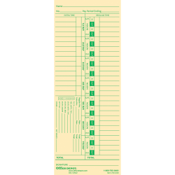 Office Depot® Brand Time Cards, Biweekly, Days 1-7, 2-Sided, 3 3/8" x 8 7/8", Manila, Pack Of 100