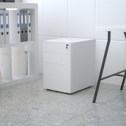 Flash Furniture Modern 21"D Vertical 3-Drawer Mobile Locking File Cabinet, White