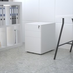 Flash Furniture Modern 21"D Vertical 3-Drawer Mobile Locking Filing Cabinet, Metal, White