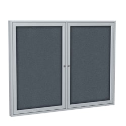 Ghent Traditional Enclosed 2-Door Fabric Bulletin Board, 36" x 60", Gray, Satin Aluminum Frame