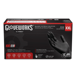 Gloveworks Black Nitrile Industrial Powder-Free Disposable Gloves, XXL, Black, 100 Gloves Per Box, Pack Of 10 Boxes