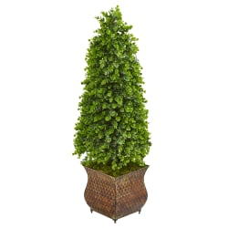 Nearly Natural 41"H Eucalyptus Cone Topiary Artificial Tree With Metal Planter, 41"H x 16"W x 16"D, Brown/Green