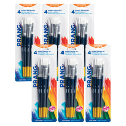 Prang Hobby Paint Brush Set, Assorted Sizes, Assorted Colors, 4 Brushes Per Set, Pack Of 6 Sets