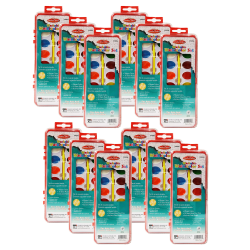Charles Leonard Washable Watercolor Sets with Oval Pan and Brush, Disposable, Assorted Colors, Pack Of 12 Sets