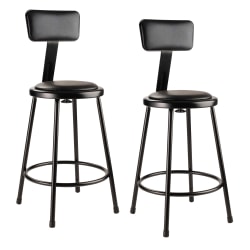 National Public Seating 6400 Series Vinyl-Padded Science Stools With Backrests, 24"H Seat, Black, Pack Of 2 Stools