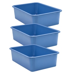 Teacher Created Resources Large Plastic Storage Bins, 5"H x 11-1/2"W x 16-1/4"D, Slate Blue, Pack Of 3 Bins
