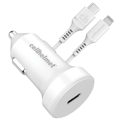 cellhelmet® 20-Watt Single-USB Power Delivery Car Charger With USB-C® To Lightning® Round Cable, 3', White