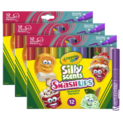 Crayola Silly Scents Smash Ups Washable Scented Markers, 36 Markers, Wedge Tip, Assorted Colors, 12 Markers Per Pack, Set Of 3 Packs