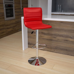 Flash Furniture Contemporary Adjustable Bar Stools, Red Vinyl/Chrome Frame