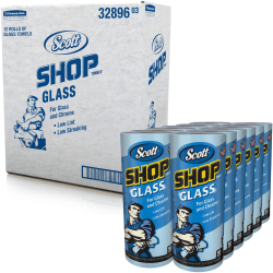 Scott Glass Cleaning Shop Towels - 90 Sheets/Roll - Blue - 12/Carton