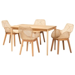 Baxton Studio Ballerina 5-Piece Dining Set, 29-1/2"H x 47-1/4"W x 29-15/16"D, Natural Brown