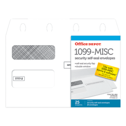 Office Depot® Brand Double-Window Self-Seal Envelopes For 1099-MISC Forms, 2014, 5 5/8" x 9", White, Pack Of 25