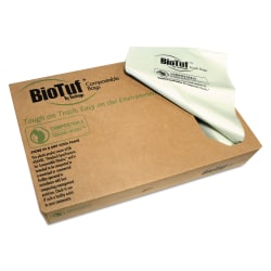 Heritage Biotuf® Compostable Can Liners, 13 gal, 0.88 mil, 24" x 32", Green, 25 Bags/Roll, 8 Rolls/Carton