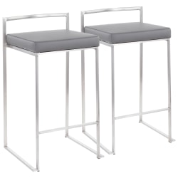LumiSource Fuji Stacker Counter Stools, Gray Seat/Stainless Steel Frame, Set of 2 Stools