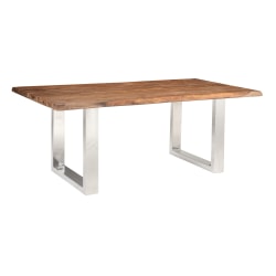 Coast to Coast Dunstan Solid Wood Dining Table, 30"H x 80"W x 40"D, Brownstone/Stainless Steel