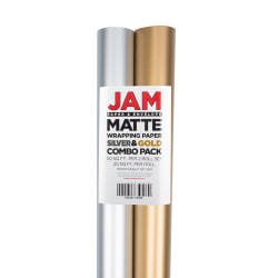JAM Paper® Wrapping Paper, Matte, 25 Sq Ft, Gold & Silver