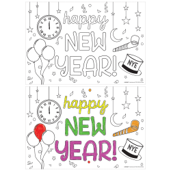 Amscan New Year's Coloring Placemats, 11" x 16", White, 24 Placemats Per Pack, Set Of 3 Packs