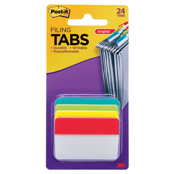 Post-it® Notes Durable Angled Hanging File Folder Tabs, 2", Assorted Colors, Pack Of 24 Tabs
