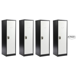 Alpine AdirOffice Kids’ 1-Tier Steel Lockers, 48"H x 15"W x 15"D, Black/White, Pack Of 4 Lockers