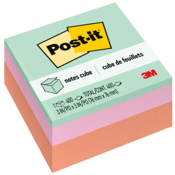 Post-it® Notes Cube, 3" x 3", Assorted Pastel Colors, 400 Sheets Per Cube