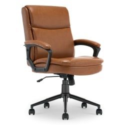 Click365 Transform 2.0 Ergonomic Bonded Leather Mid-Back Office Chair, Cognac/Black