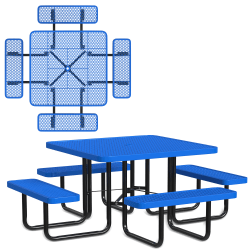 Leisure Craft Square Outdoor Picnic Table, 29-1/4"H x 80"W x 80"D, Black/Blue