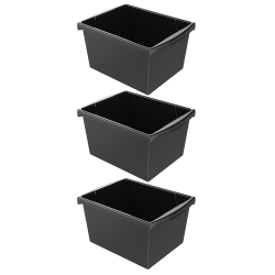 Storex Classroom Storage Bins, 4 Gallon, 7-15/16"H x 11-5/16"W x 13-5/8"D, Black, Pack Of 3 Bins