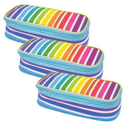Teacher Created Resources Pencil Cases, 2-1/2"H x 4-1/4"W x 9"D, Colorful Stripes, Pack Of 3 Cases