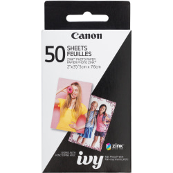 Canon Zero Ink (ZINK) Photo Paper - White - 2" x 3" - Glossy - 1 Each - 50 - Smudge-free, Water Resistant, Tear Resistant