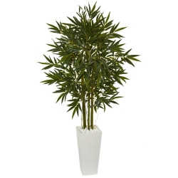 Nearly Natural 6'H Bamboo Artificial Tree With Tower Planter, 72"H x 38"Wx 38"D, White/Green