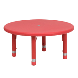 Flash Furniture 33"W Round Plastic Height-Adjustable Activity Table, Red
