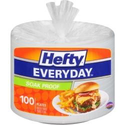 Hefty Everyday Soak Proof Disposable Foam Plates, 8 14/16" Diameter, White, Pack Of 100