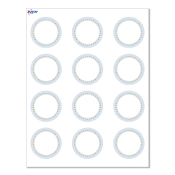 Avery® Print-To-The-Edge Cards With Sure Feed® Technology, S00-D2H-PRMWC10, Round, 2", Matte White, Preprinted Blue Border with Gold Dots Design, Pack Of 120