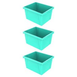 Storex Classroom Storage Bins, 4 Gallon, 7-15/16"H x 11-5/16"W x 13-5/8"D, Teal, Pack Of 3 Bins