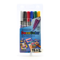 Marvy Uchida DecoColor® Paint Markers, Set Of 6 Markers, Extra-Fine Tip, Assorted Primary Colors