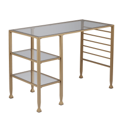 SEI Furniture Jaymes 2-Shelf Metal/Glass 43"W Writing Desk, Soft Gold