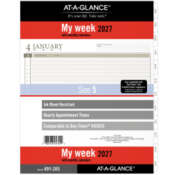 AT-A-GLANCE® 2026 Weekly Planner Refill, Loose Leaf, Folio Size, 8 1/2" x 11", 49128527
