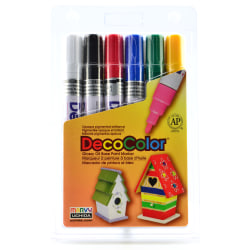 Marvy Uchida DecoColor® Paint Markers, Set Of 6 Markers, Broad Tips, Assorted Primary Colors