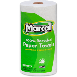Marcal® Premium Mega Roll 2-Ply Paper Towels, 100% Recycled, 210 Sheets Per Roll, Pack Of 12 Rolls