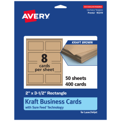 Avery® Printable Business Cards With Sure Feed® Technology, Print-To-The-Edge, 2"x3.5", Kraft Brown, Pack Of 400