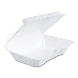 Dart® Foam Hinged-Lid Containers, 2-5/8"H x 6-7/16"W x 9-5/16"D, White, Carton Of 200 Containers